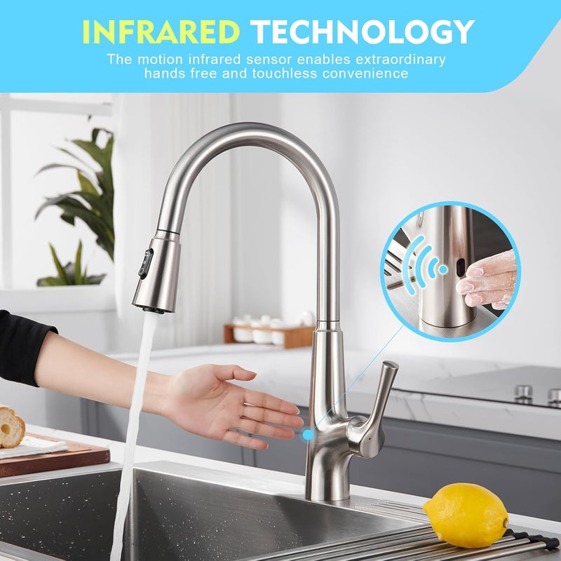 Crea Touch on Sensor Kitchen Facuet with Pull Down Sprayer，Brushed Kitchen Sink Faucet，360° Swivel Single Handle 1 Hole 3 Holes，Magnetic Docking Stainless Steel Bar RV Sink Faucet - Image 2